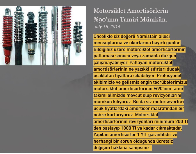 Namiştain Amortisör Motosiklet Amortisörü Tamiri